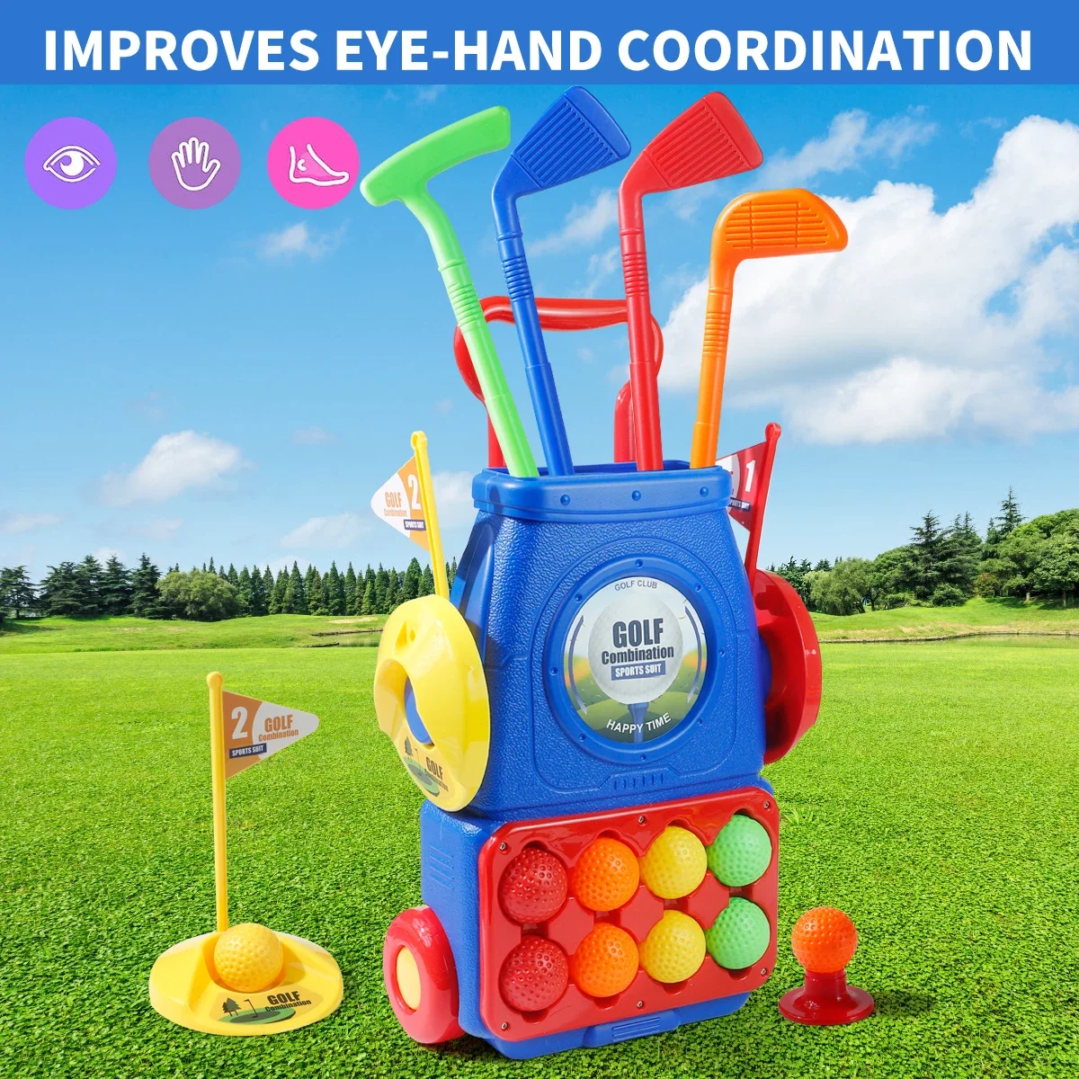 Kids Indoor Outdoor Cart - MQUDUO Set Permainan Golf Putting Anak