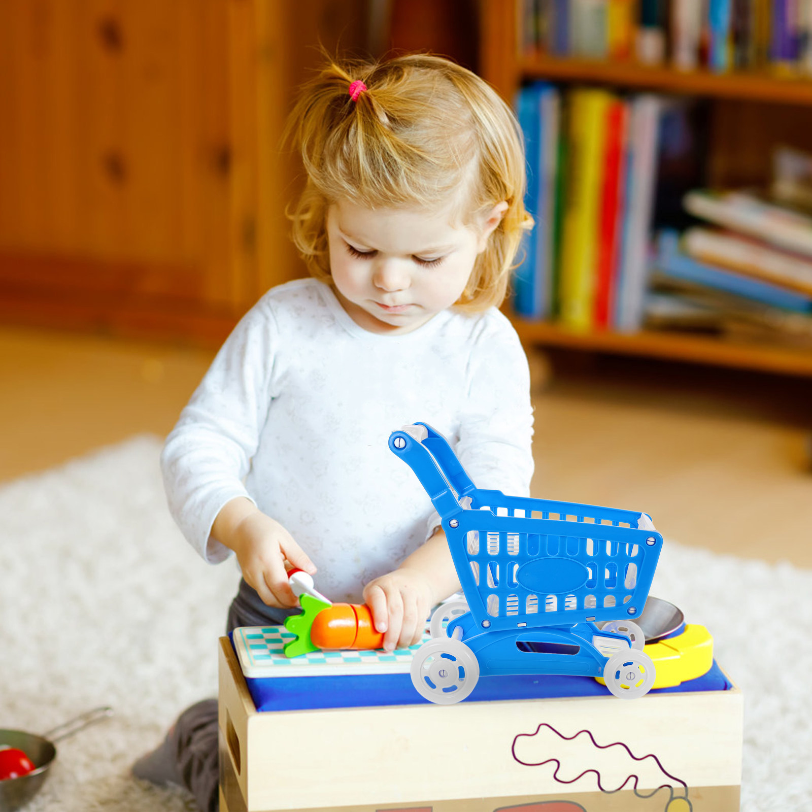 Kids Indoor Outdoor Cart - Keranjang Belanja Mini Biru untuk Anak-anak,