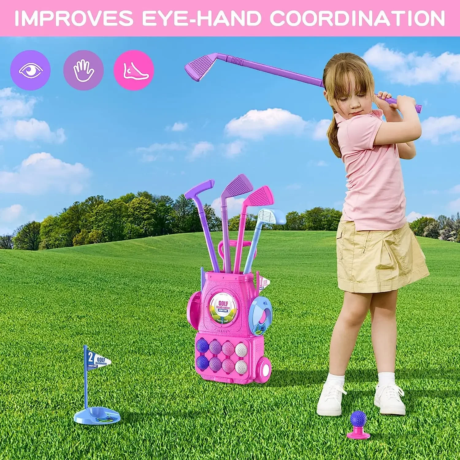 Set Klub Golf Anak Warna Pink  - Kids Indoor Outdoor Cart ulasan dan harga