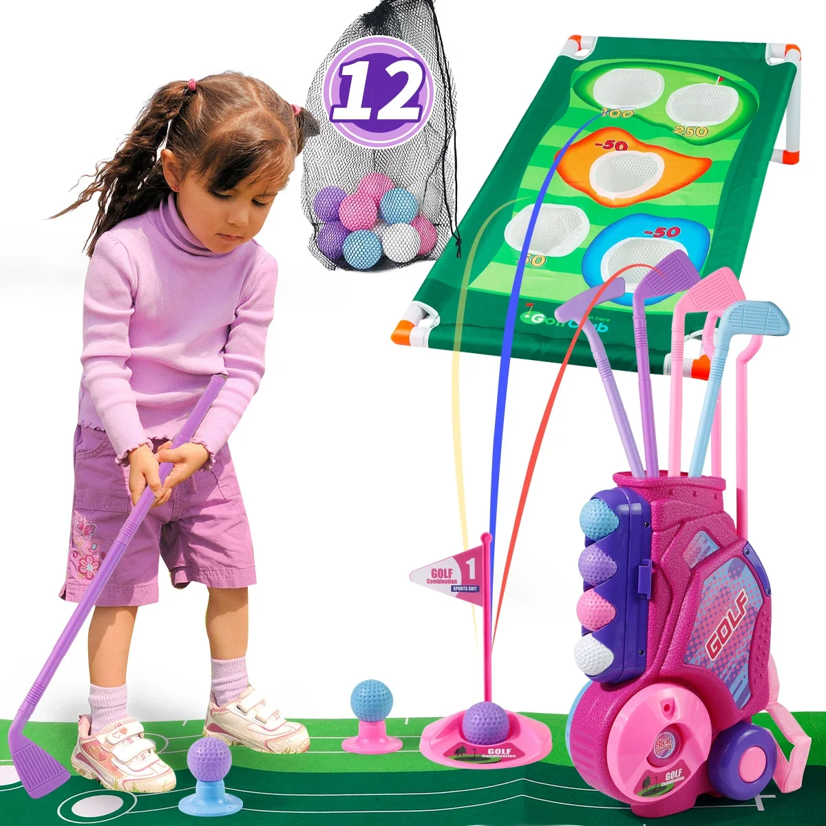 Set Klub Golf Anak MQUDUO deng - Kids Indoor Outdoor Cart ulasan dan harga