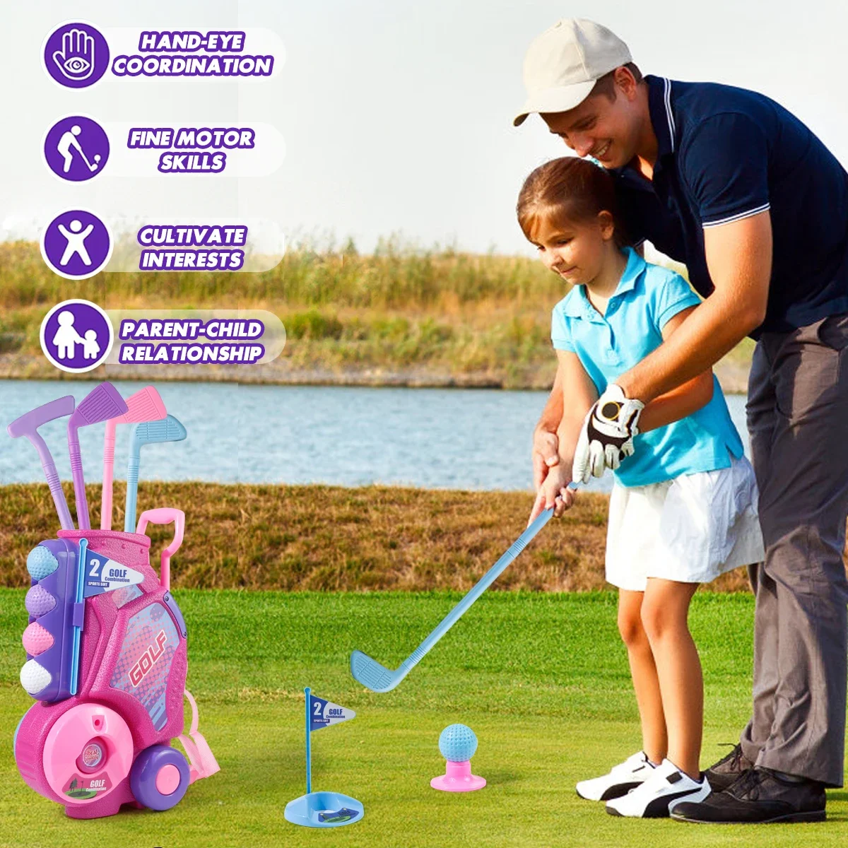 Set Klub Golf Anak MQUDUO deng - Kids Indoor Outdoor Cart ulasan dan harga