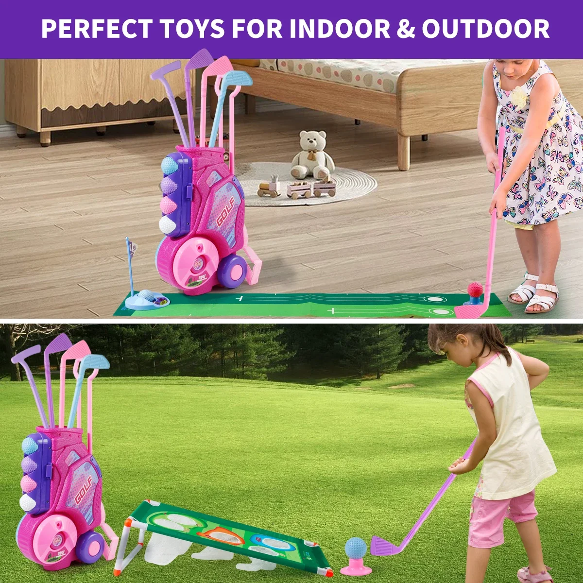 Set Klub Golf Anak MQUDUO deng - Kids Indoor Outdoor Cart ulasan dan harga